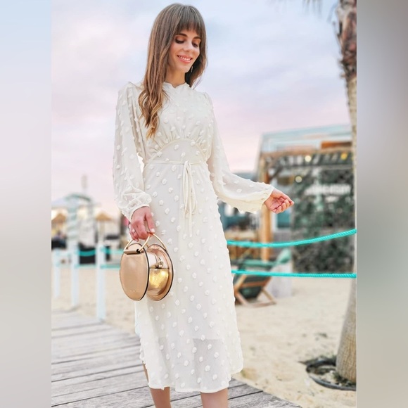 CHICWISH Blogger Favorite Cotton Candy Cream Sheer Long Sleeve Midi Dress S - Picture 7 of 14